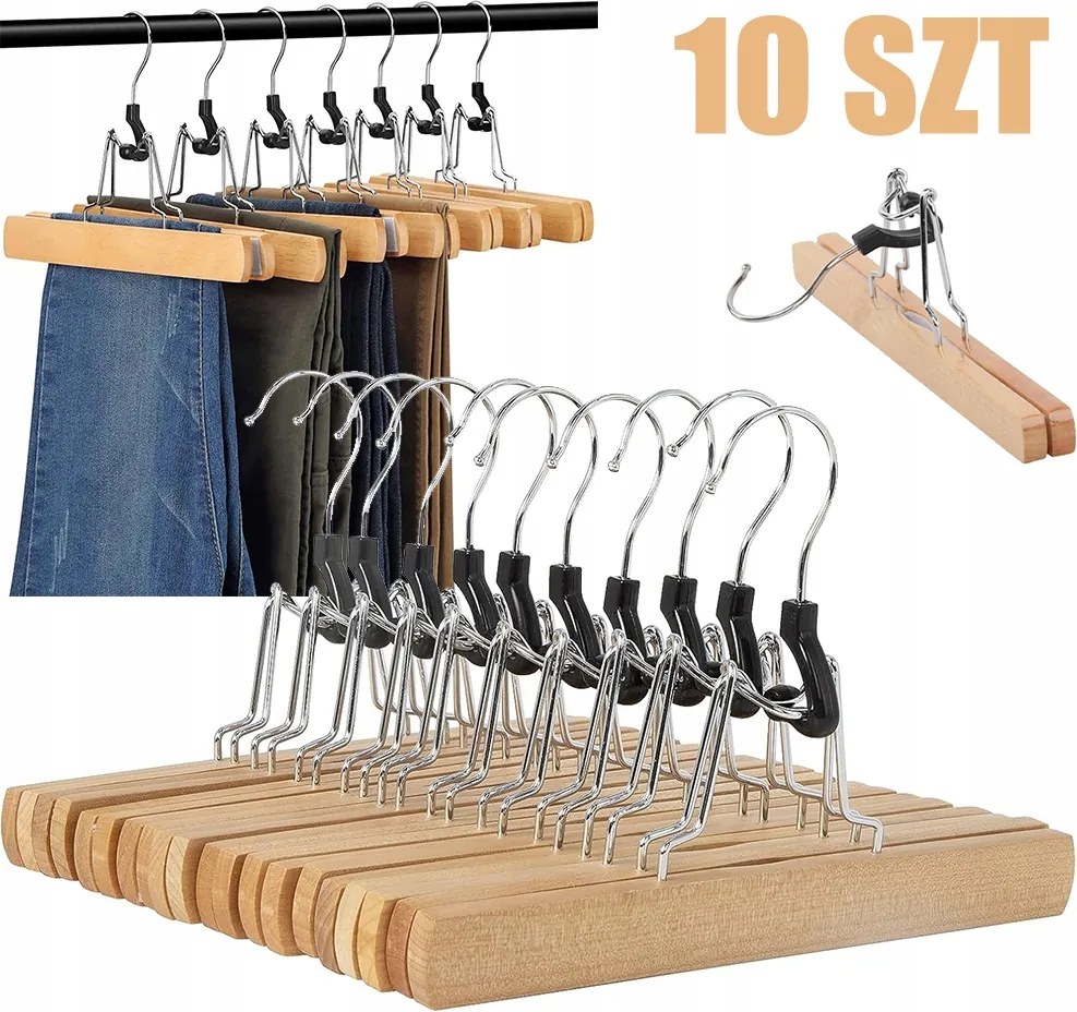 10 Db Fa Nadrágakasztó Akasztóval Csúszásgátló Akasztók