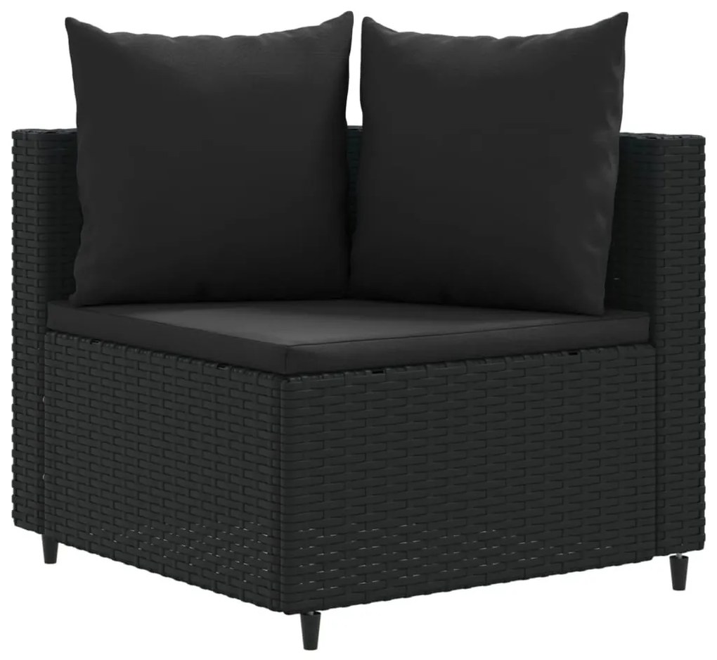 8 részes fekete polyrattan kerti ülőgarnitúra párnákkal