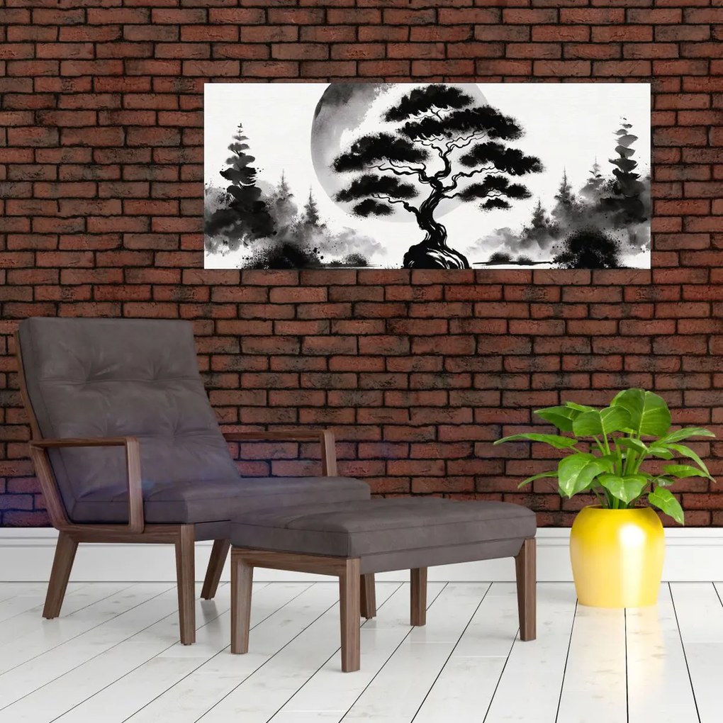 Kép – Fekete-fehér bonsai (120x50 cm)