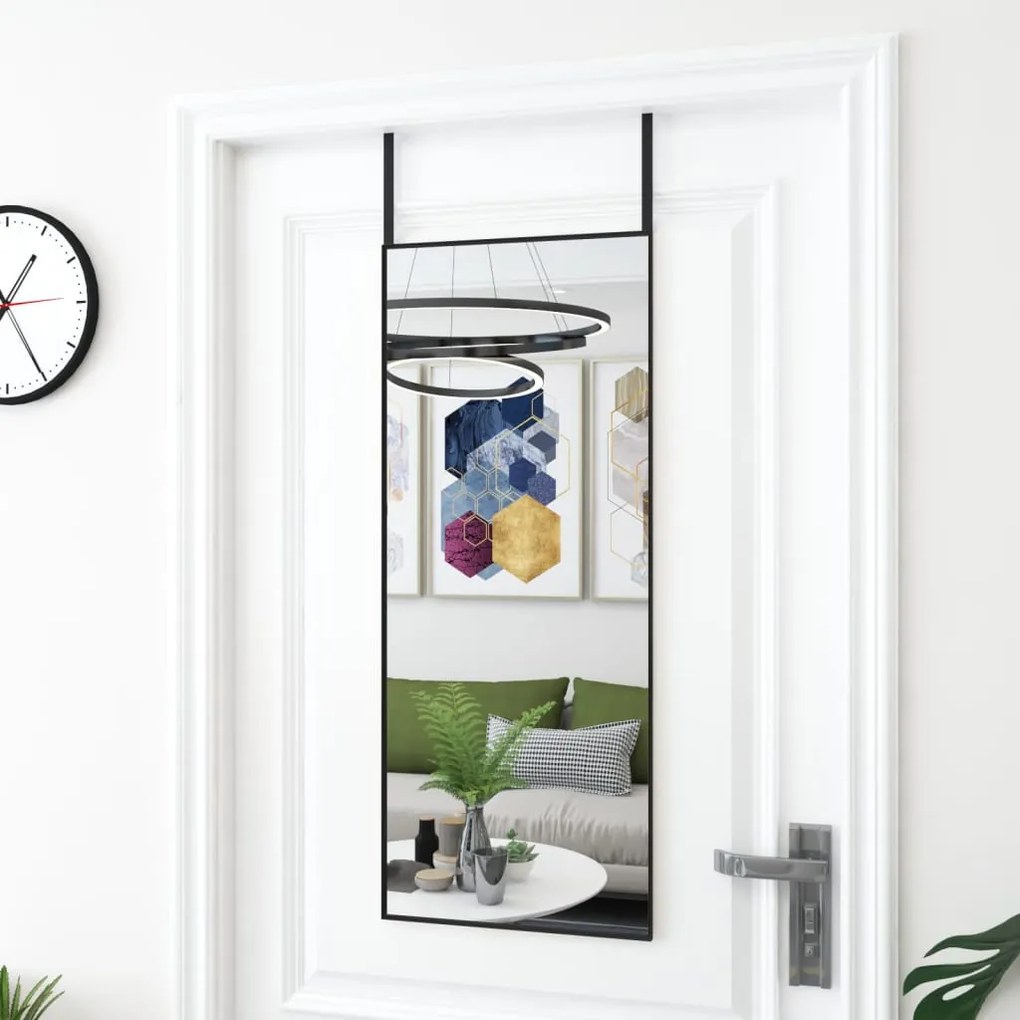 fekete üveg és alumínium ajtótükör 40x100 cm