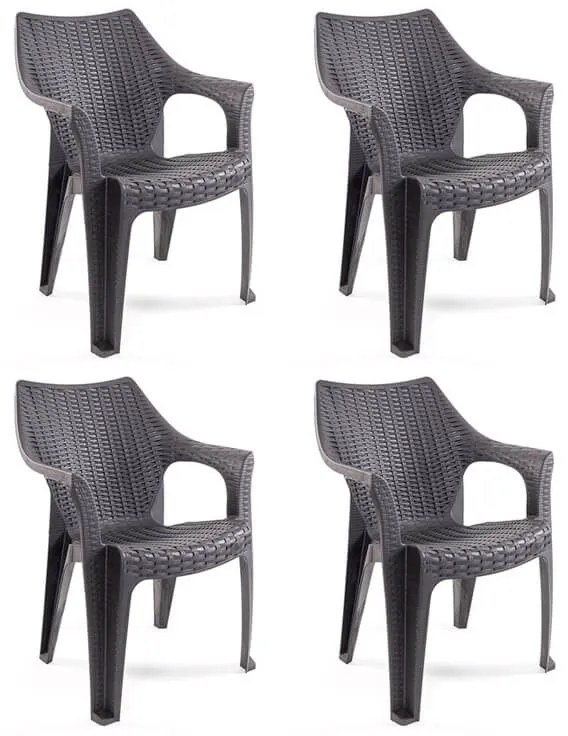 Tavira rattan hatású kerti szék Antracit-Barna - 4 DB N