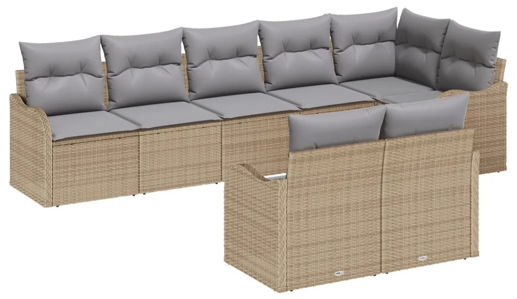 8 darabos kerti kanapészett párnákkal bézs poli rattan, 2 személyes kerti kanapé párnákkal bézs poli rattan