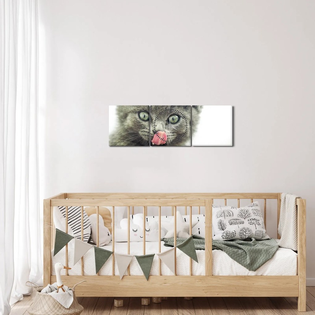 Nyaló cica képe (órával) (90x30 cm)