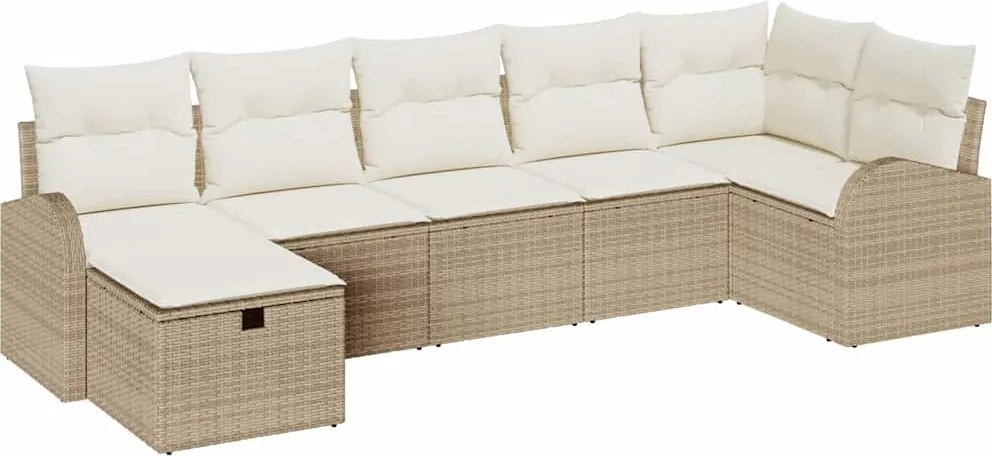 vidaXL Kerti Kanapé Szett párnával tárolóval 7 pcs Bézs polirattan