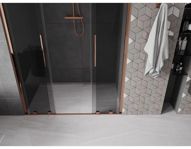 Mexen Velar Duo, tolózuhanyajtó nyitáshoz 160 cm, 8mm szürke üveg, rózsaszín arany, 871-160-000-42-60