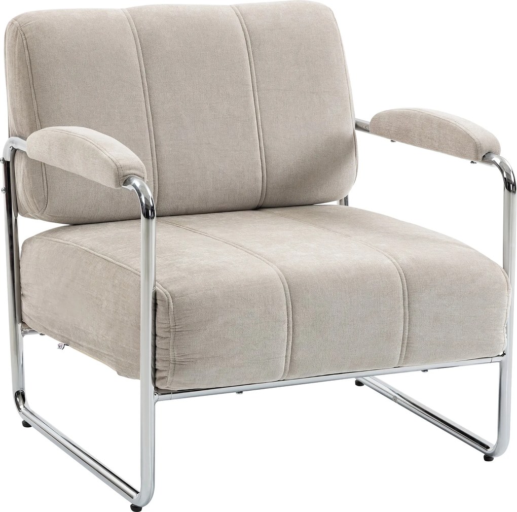 HOMCOM nappali fotel vastag párnázattal, széles ülés, dupla varrás — puha chenille, könnyű összeszerelés, acél váz — bézs | Aosom