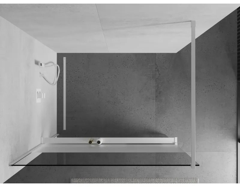 Mexen Kioto+, Walk-In zuhanyparaván polccal és akasztóval 80 x 200 cm, 8 mm átlátszó matt üveg, fehér profil, 800-080-121-20-35