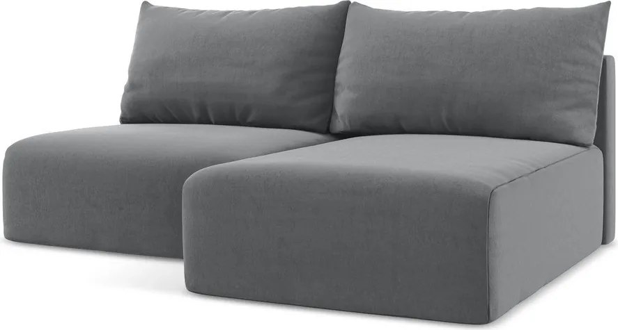 Szürke bársony kinyitható-tárolóhelyes sarokkanapé (jobb oldali-heverő résszel) Kalena – Makamii