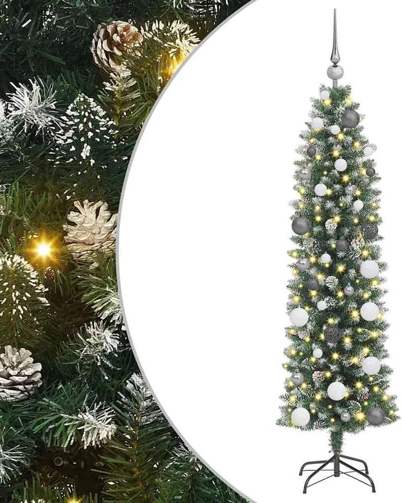 vidaXL Mű Karcsú Karácsonyi Fa 150 LED-del Zöld és Fehér 150 cm