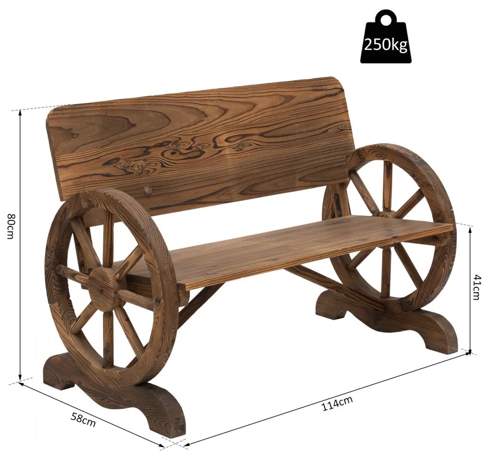 Kerti pad kocsikerék karfákkal, rusztikus pad, tömör fa, barna, 114 x 58 x 80 cm