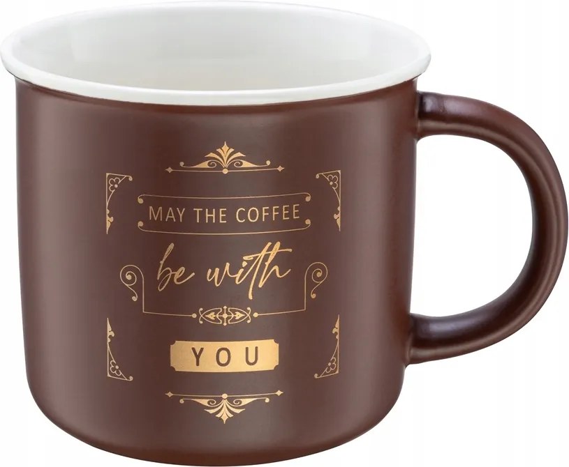 Porcelán bögre 380 ml barna arany felirattal kávéhoz és teához 1 db