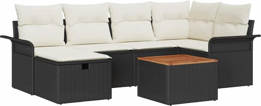 vidaXL Kerti Kanapé Szett párnával tárolóval 7 pcs Fekete Poli rattan