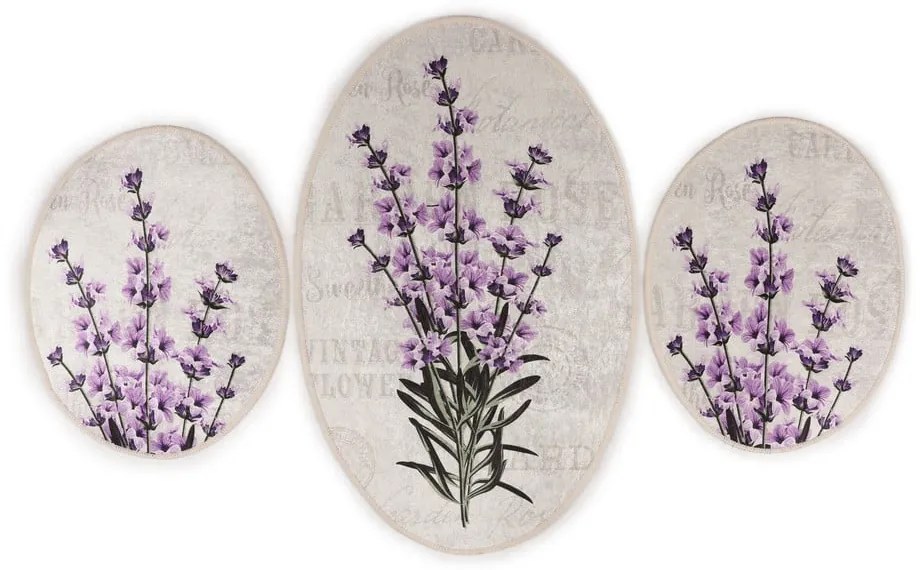 Lila-bézs fürdőszobai kilépő szett 3 db-os 60x100 cm Lavender – Foutastic