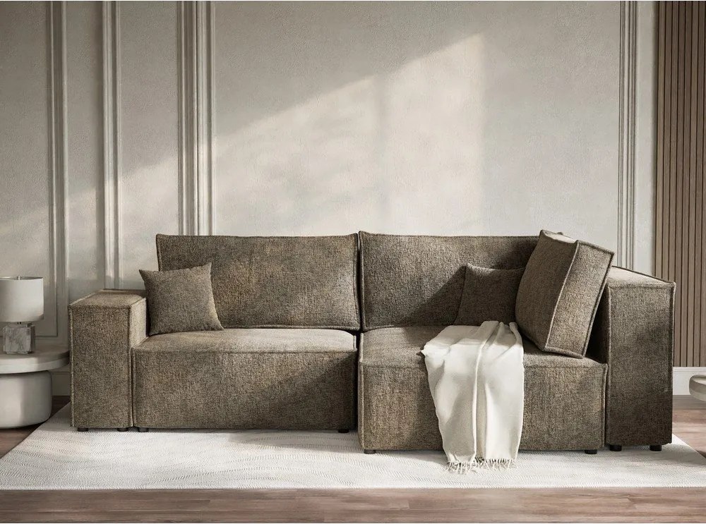 Barna zsenília kinyitható-tárolóhelyes sarokkanapé (jobb oldali-L alakú) Tonga – Maison de Rêve