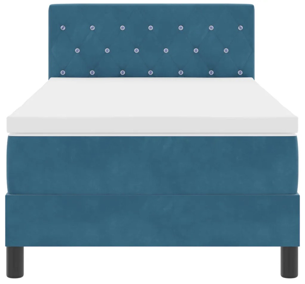 Boxspring Ágy Matrac & LED Sötétkék 90x190 cm Bársony