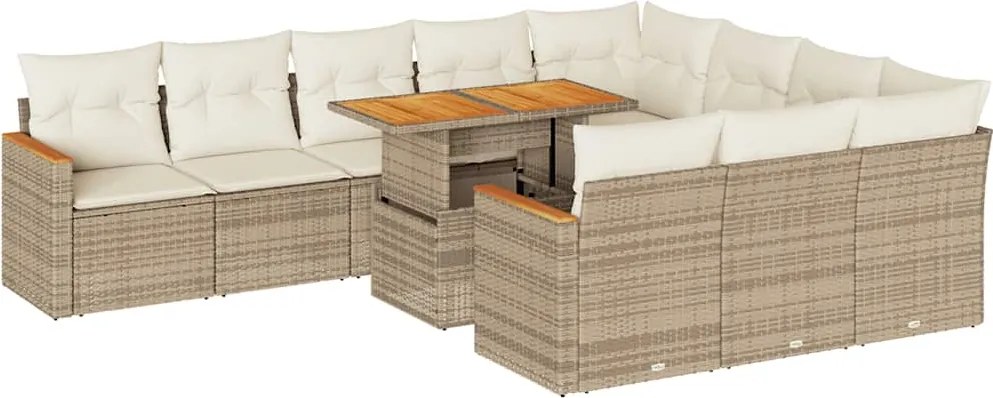 vidaXL 11 részes bézs polyrattan akácfa kerti ülőgarnitúra párnákkal