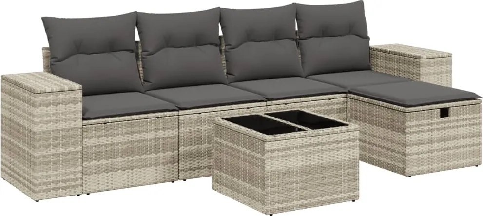 vidaXL 6 részes világosszürke polyrattan kerti ülőgarnitúra párnákkal