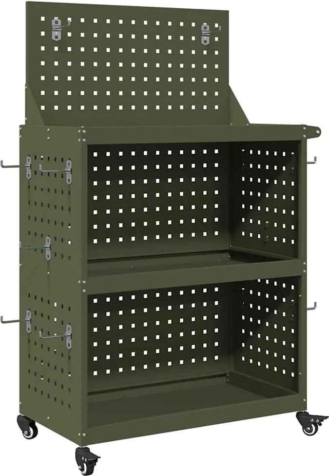 vidaXL Eszköz Kocsi Olajzöld 65 x 35 x 111 cm Hidegen hengerelt acél