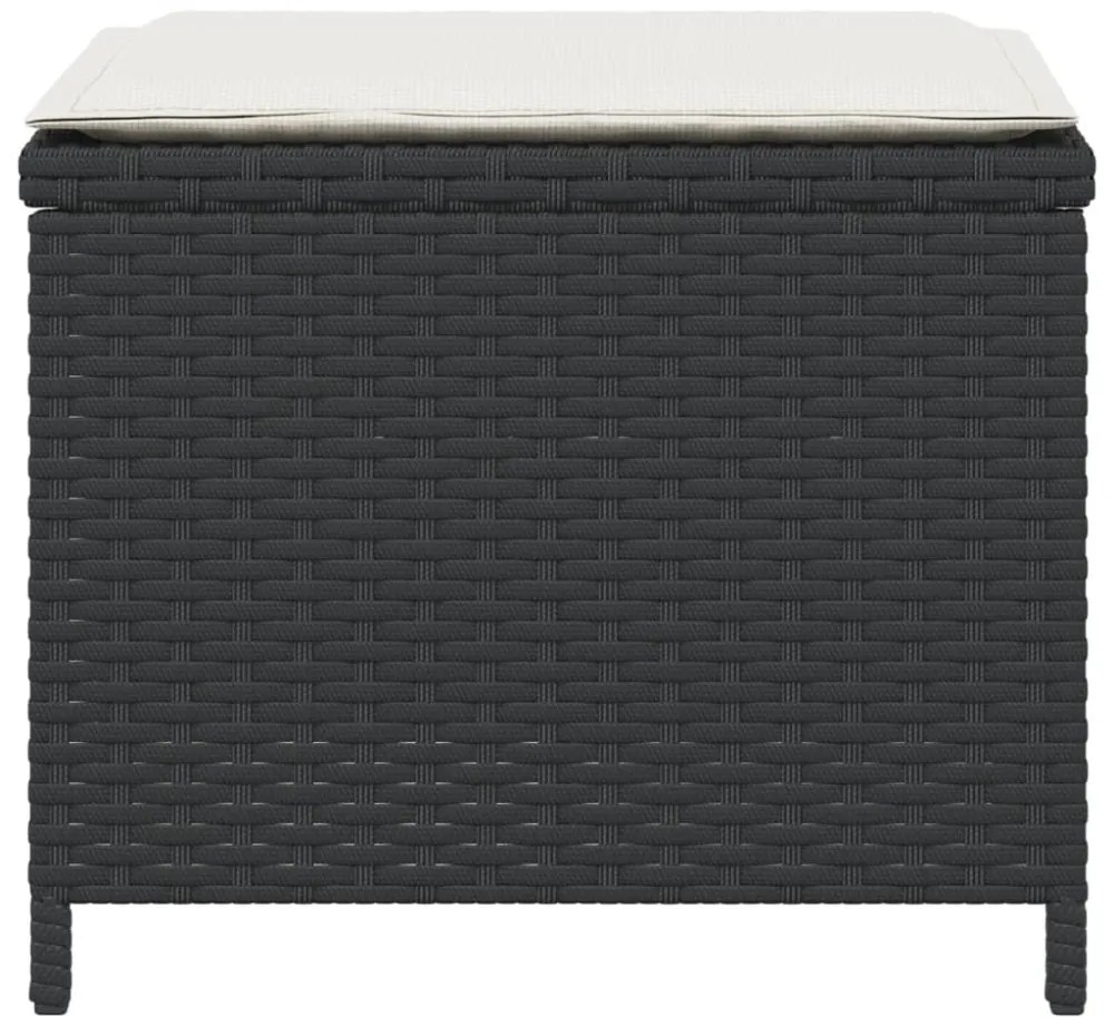 4 db fekete polyrattan kerti szék párnákkal 40 x 40 x 35 cm