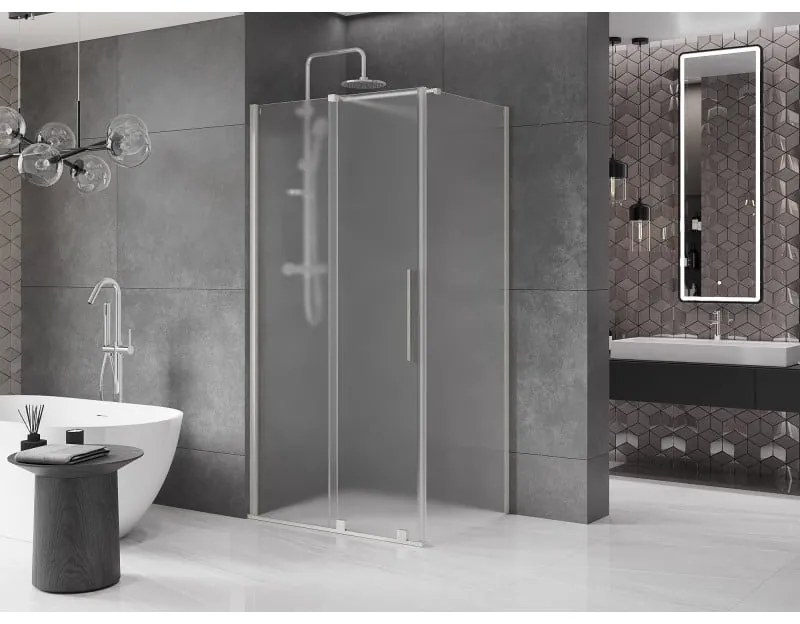 Mexen Velar, zuhanykabin tolóajtóval 140 x 100 cm, 8 mm-es mattüveg, csiszolt acél, 871-140-100-31-97