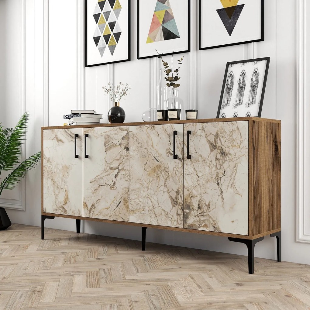 Konzolasztal Kiev 160 - Diós, Fehér Marble