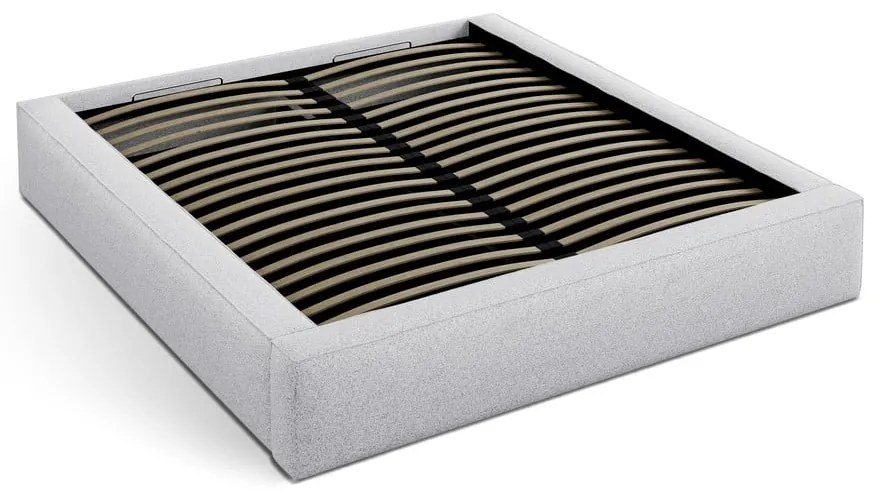 Világosszürke kárpitozott ágyneműtartós franciaágy ágyráccsal 180x200 cm Simon – Micadoni