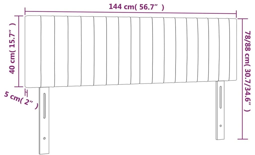fekete szövet LED-es fejtámla 144x5x78/88 cm