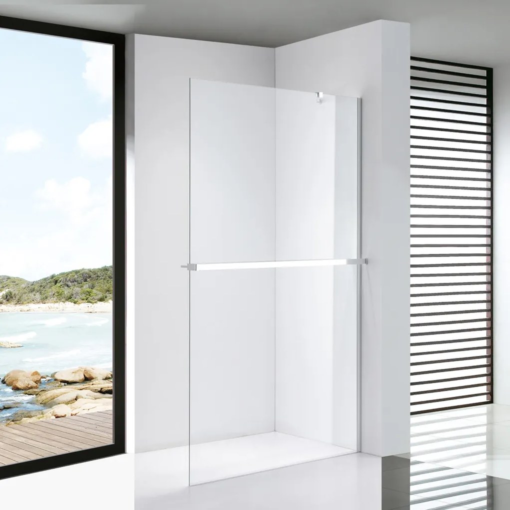 Stuxi Milano Easy Plus Walk-in zuhanyfal, 80x200 cm, 8 mm vastag vízlepergető üveggel, helytakarékos stabilizátorral, polccal, törölközőtartóval