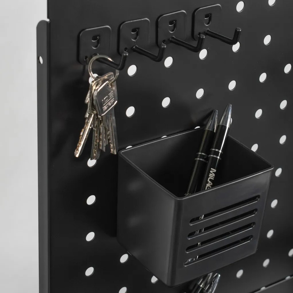 Perforált tábla, pegboard, rendszerező íróasztalhoz, fekete 57,5x52cm LVN System LV0155
