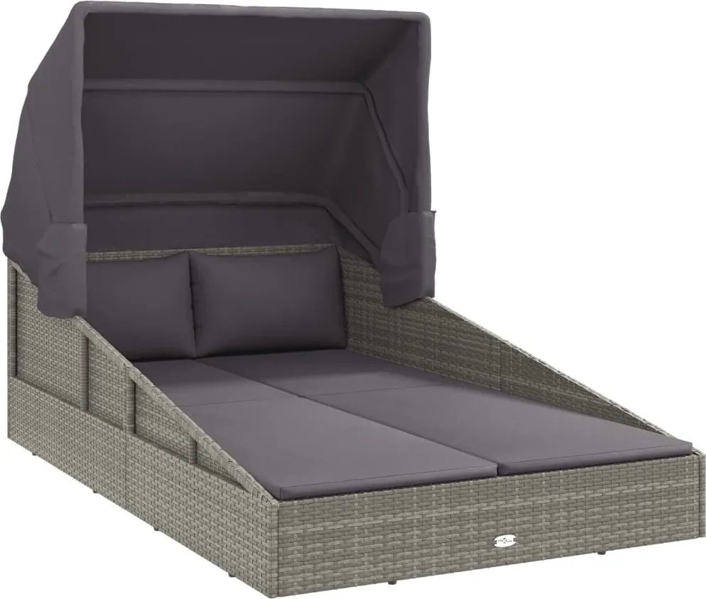 vidaXL szürke polyrattan napágy összecsukható tetővel 200x114x128 cm