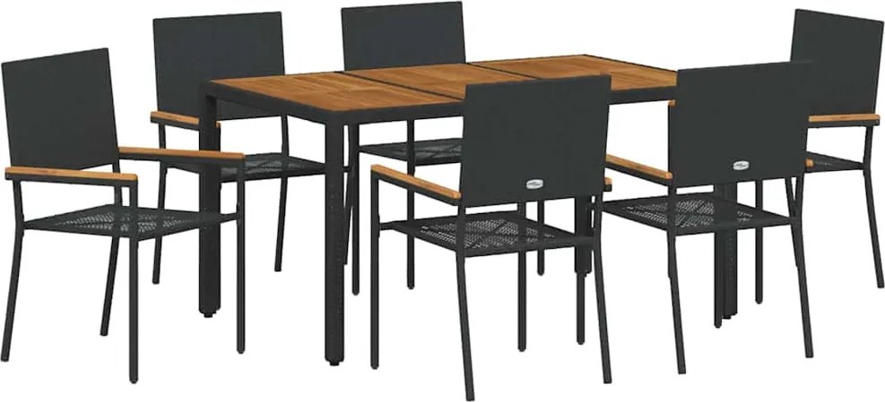 vidaXL Kert étkező szett 7 pcs Fekete polirattan