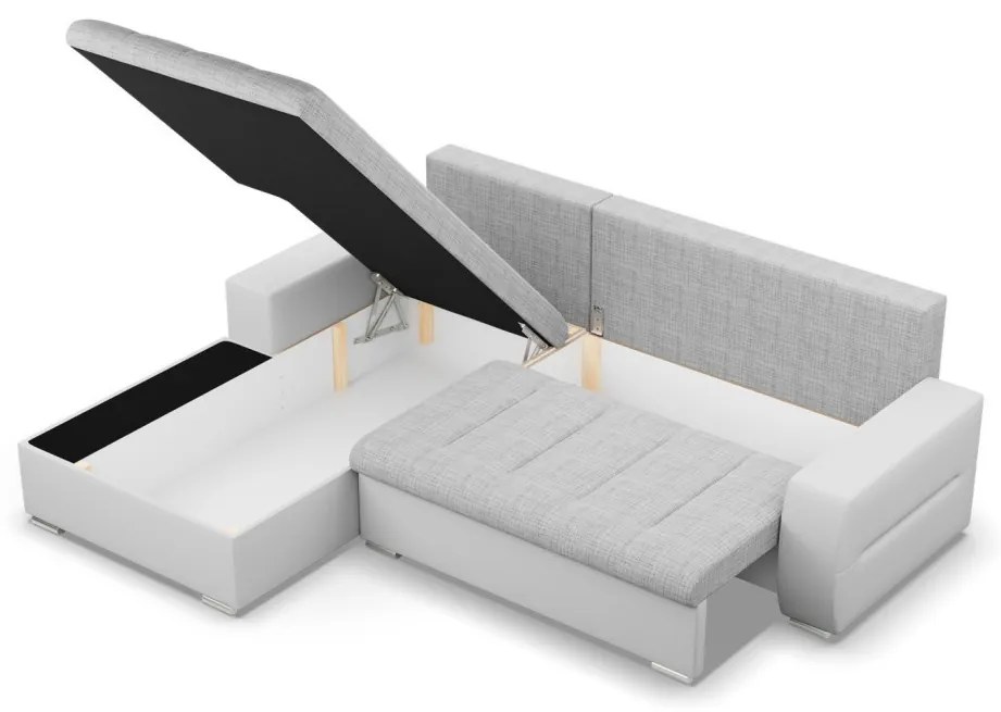 Toronto sarokkanapé, 2 ágyneműtartóval, fonott + műbőr, baloldali, szürke - fehér