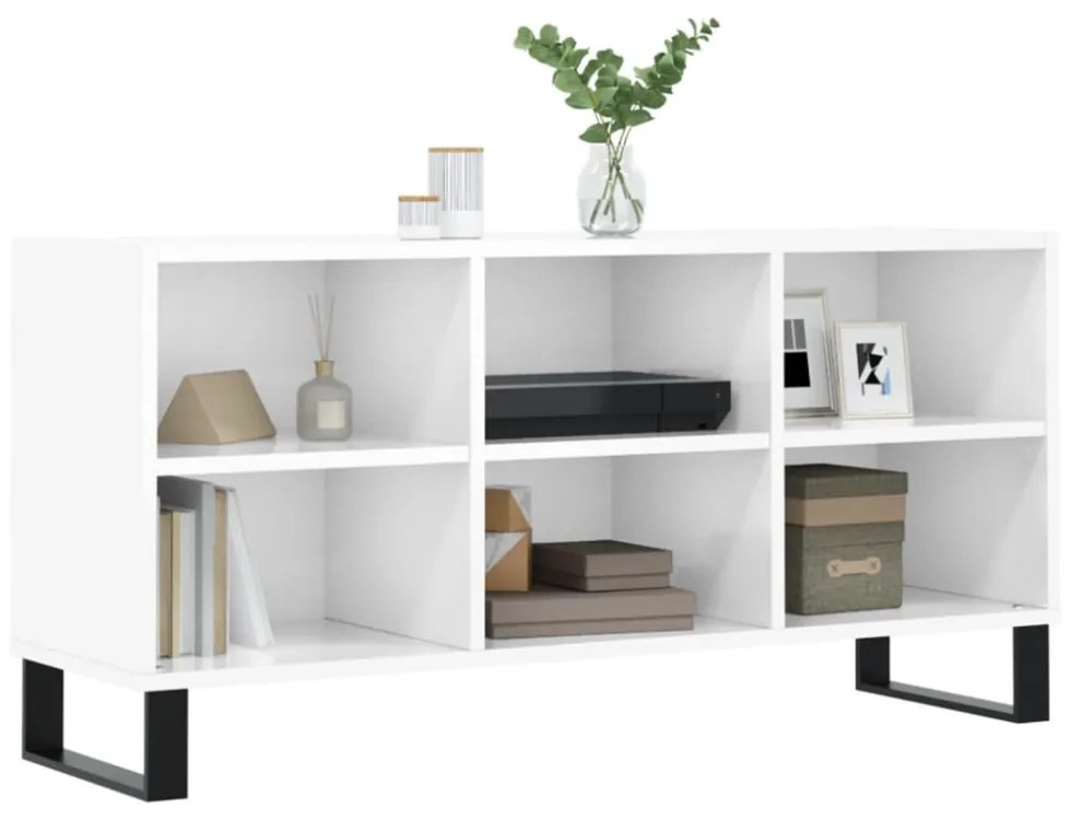 fehér magasfényű szerelt fa TV-szekrény 103,5 x 30 x 50 cm