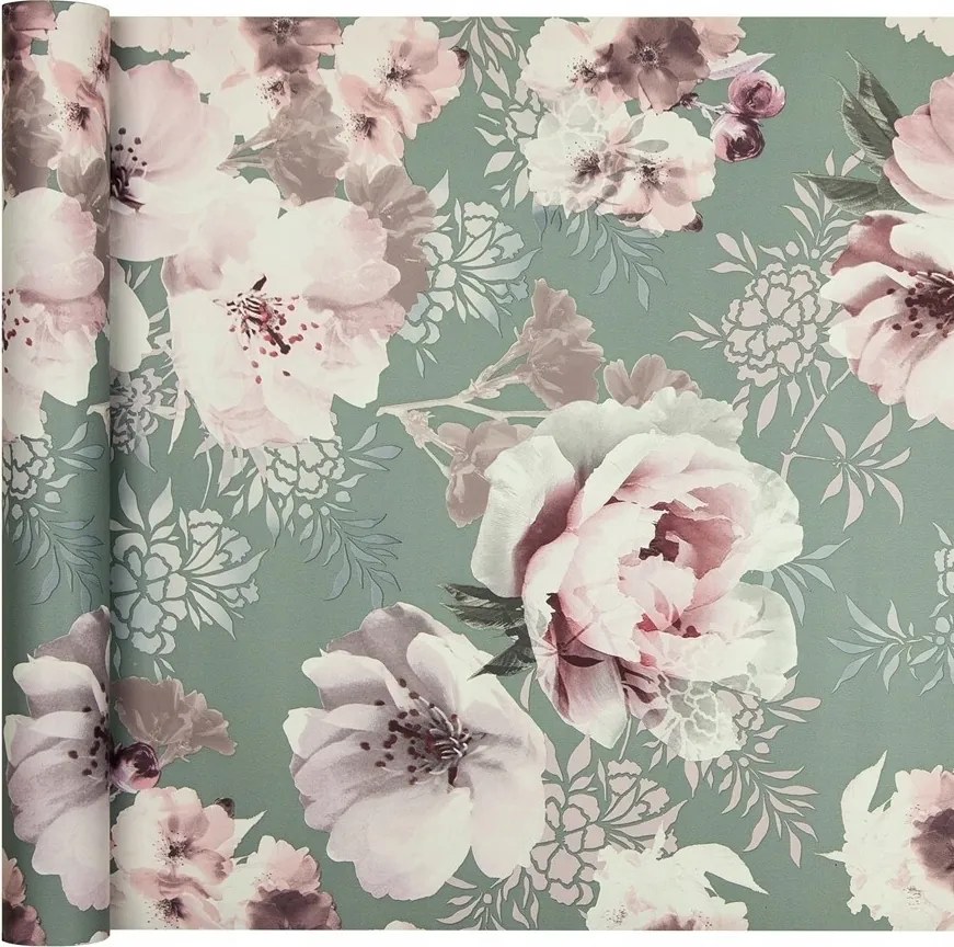 Szürke tapéta rózsaszín virágokkal Bazsarózsa papír