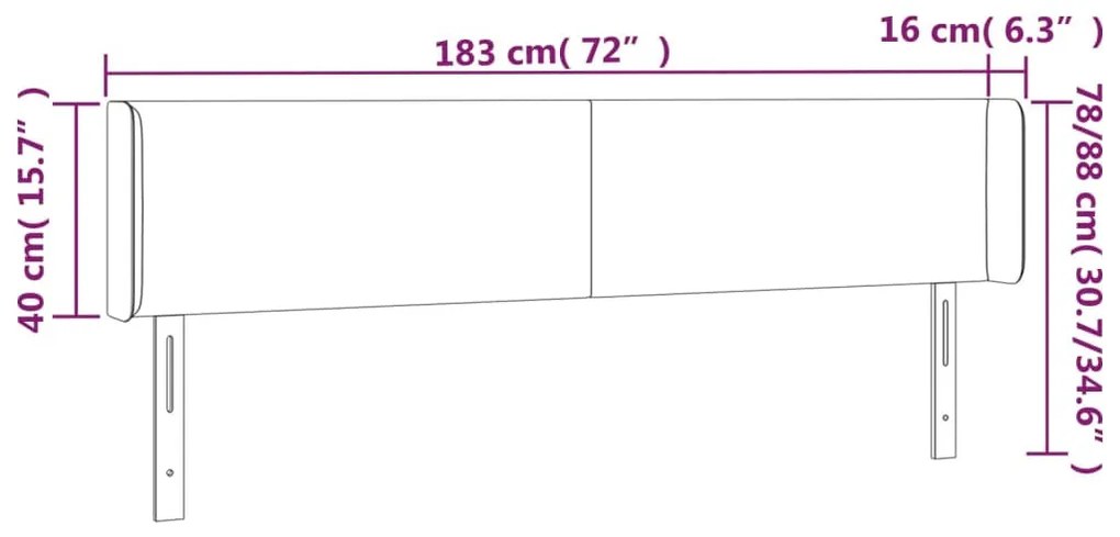 sötétkék bársony LED-es fejtámla 183 x 16 x 78/88 cm