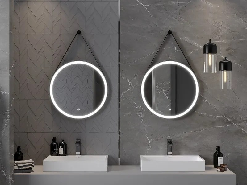 Mexen Reni, LED fürdõszobai tükör háttérvilágítással 60x60 cm, 6000K, fekete keret, páramentes, 9812-060-060-611-70