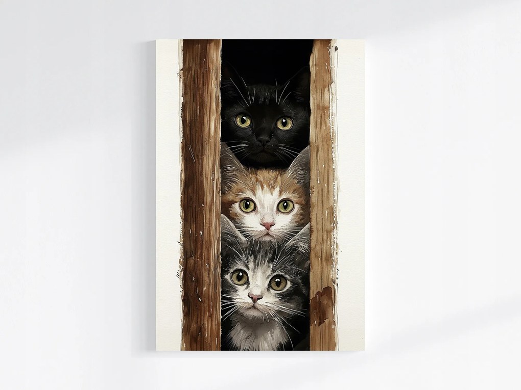 Vászonkép Canvas Állatok Három Macska Kollégák Kíváncsiság Játék 80x120