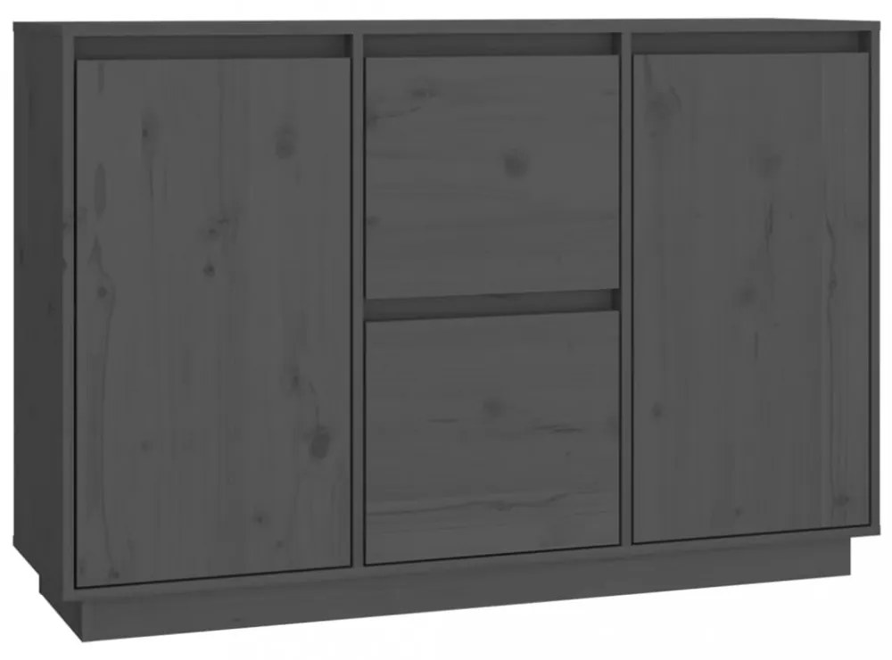 szürke tömör fenyőfa tálalószekrény 111 x 34 x 75 cm