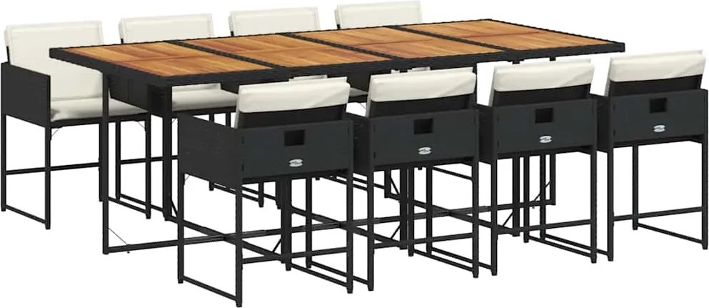 vidaXL 9 részes fekete polyrattan kerti étkezőgarnitúra párnákkal