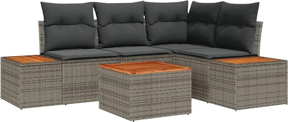 vidaXL Kerti Kanapé Szett párnával 5 pcs Szürke Poli rattan