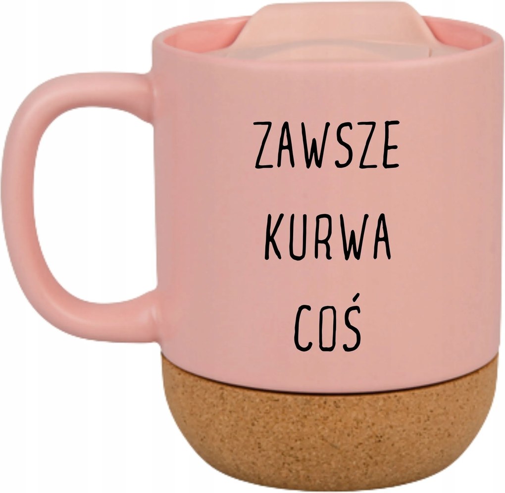 Rózsaszín Bögre Fedéllel És Parafa Aljjal Ajándék Mindig Valami