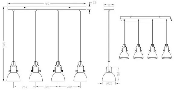 Trio - Csillár zsinóron GINELLI 4xE14/28W/230V