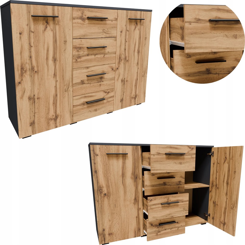 Komód Helena 120cm 2D4S Antracit-wotan gardróbszekrény ruha játékok