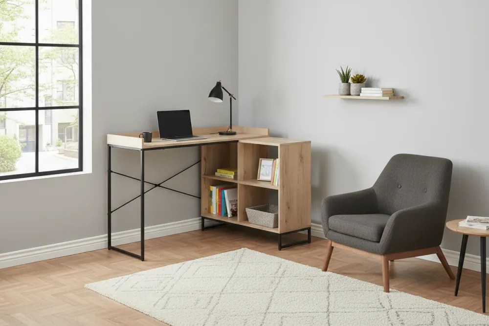 Sarok számítógépasztal, tölgy/fekete, ULOSTOL