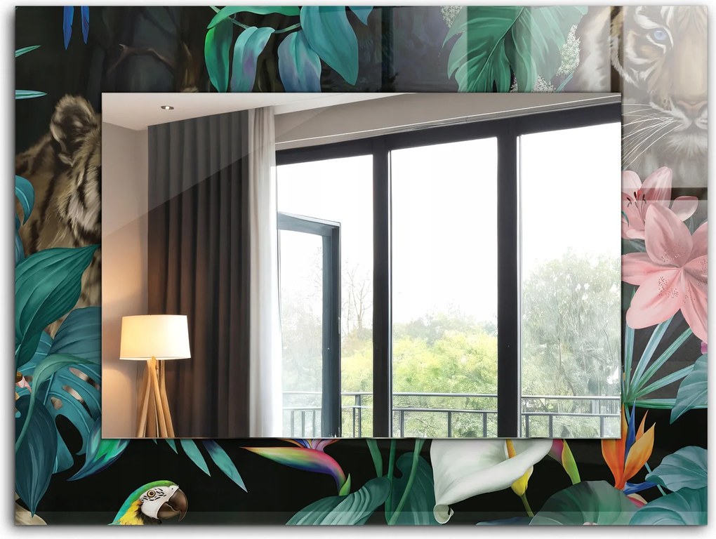 Dekoratív tükör otthonra munka lakás XXL 80x60 cm Tigris papagáj dzsungel