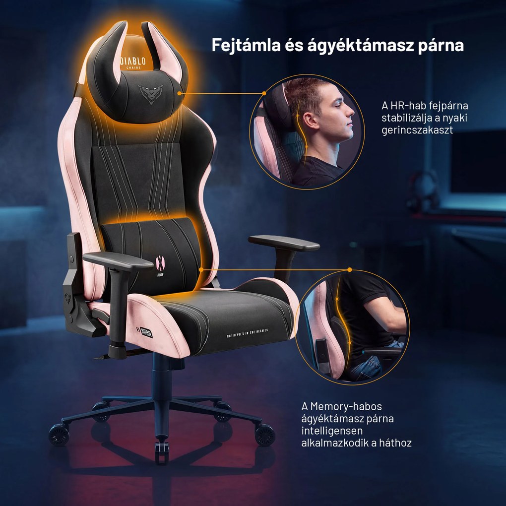 Szövet gamer szék fekete-rózsaszín Diablo X-Horn 2.0 Akira Pink Normal