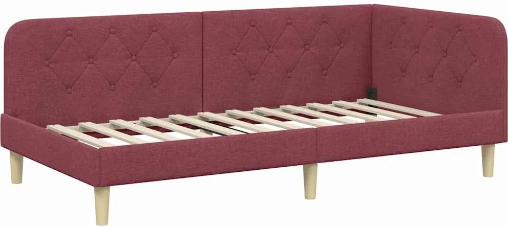 vidaXL Sarokágy keret fejtámlával Bordó 90 x 200 cm szövet