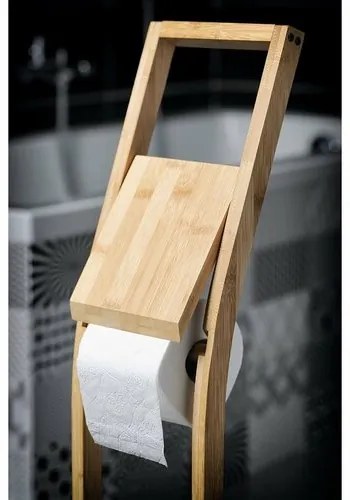 AQUALINE BI026 Bambusz állvány WC-papír és WC-kefetartóval, szögletes, négyzet alakú