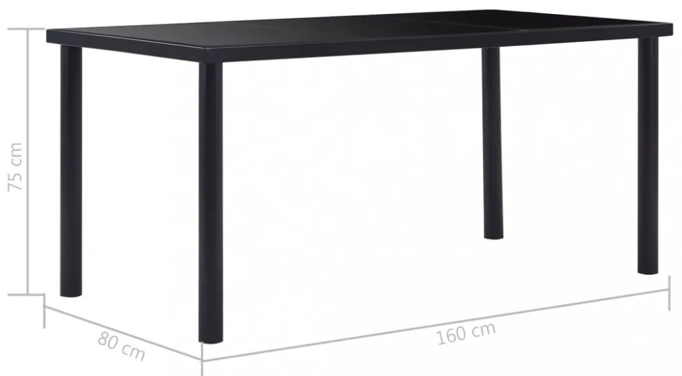 fekete edzett üveg étkezőasztal 160 x 80 x 75 cm