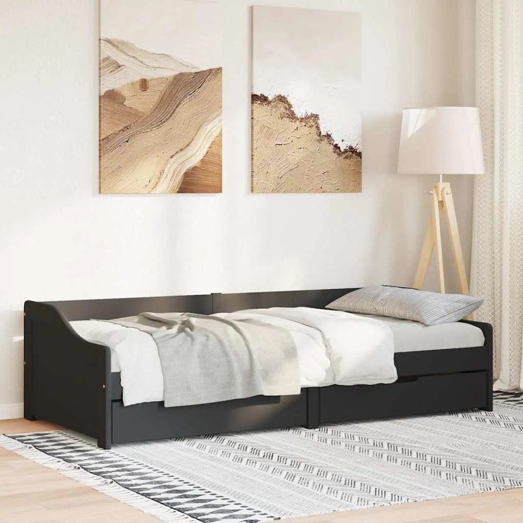 Napozóágy 2 fiókkal matrac nélkül IRUN Fekete 90x200 cm